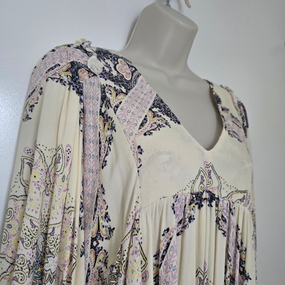 Free People Girl Talk Boho Tunic Top Size XS Ruffle Long Sleeve Floral Paisley - Picture 3 of 9